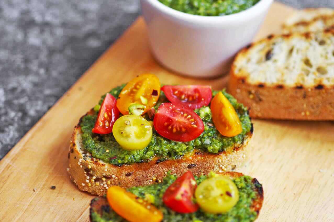 Pistachio Pesto Bruschetta Euphoric Vegan