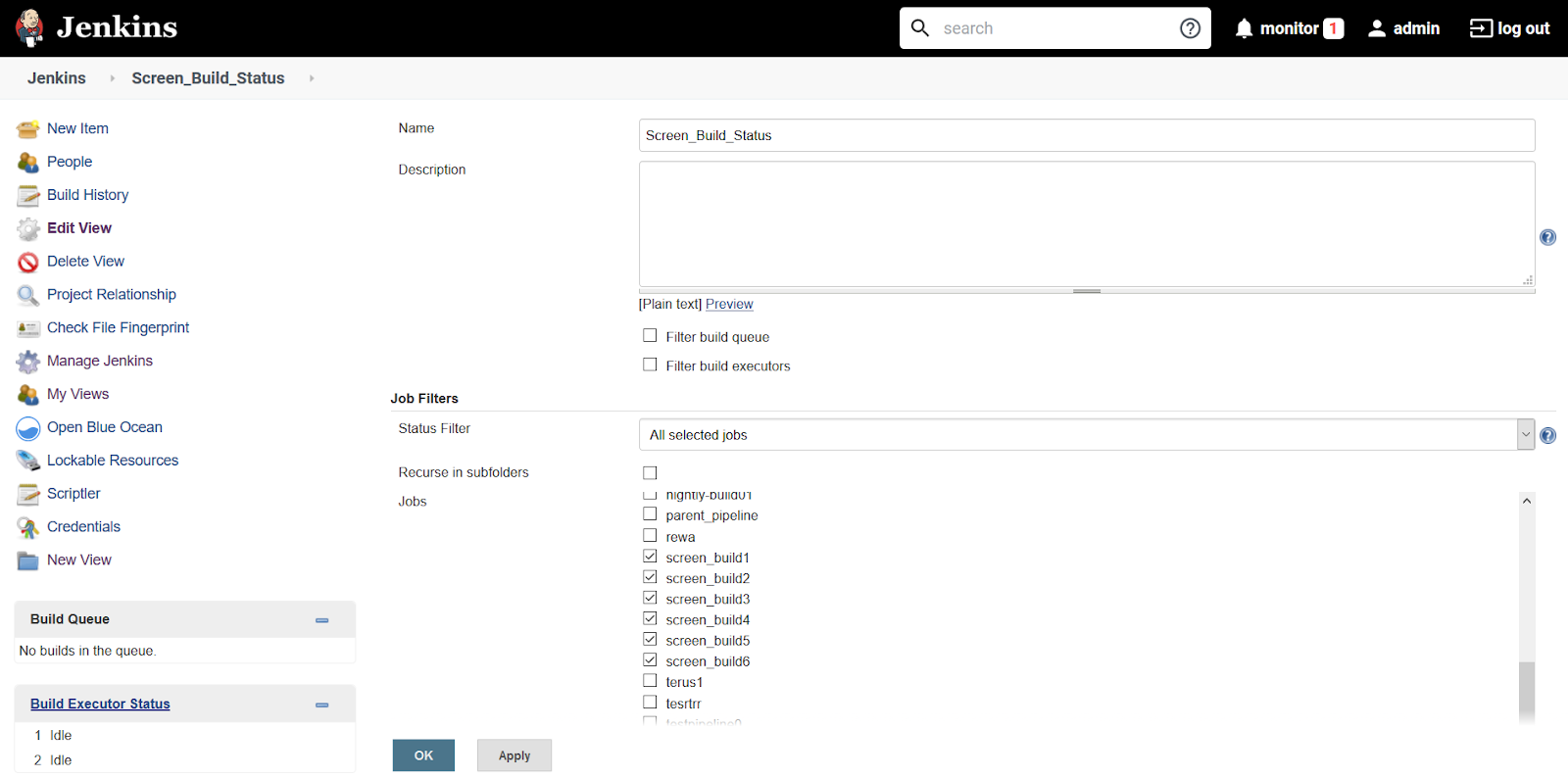 Jenkins Jobs status dashboard by Build Monitor Plugin