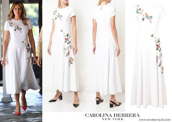 Melania Trump wore CAROLINA HERRERA floral embroidered dress