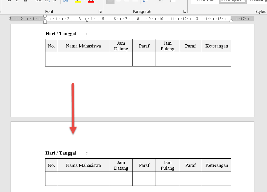 Membuat Lembar Daftar Hadir Praktik Kerja Lapangan Pkl Dengan Microsoft Word Tutup Kurung