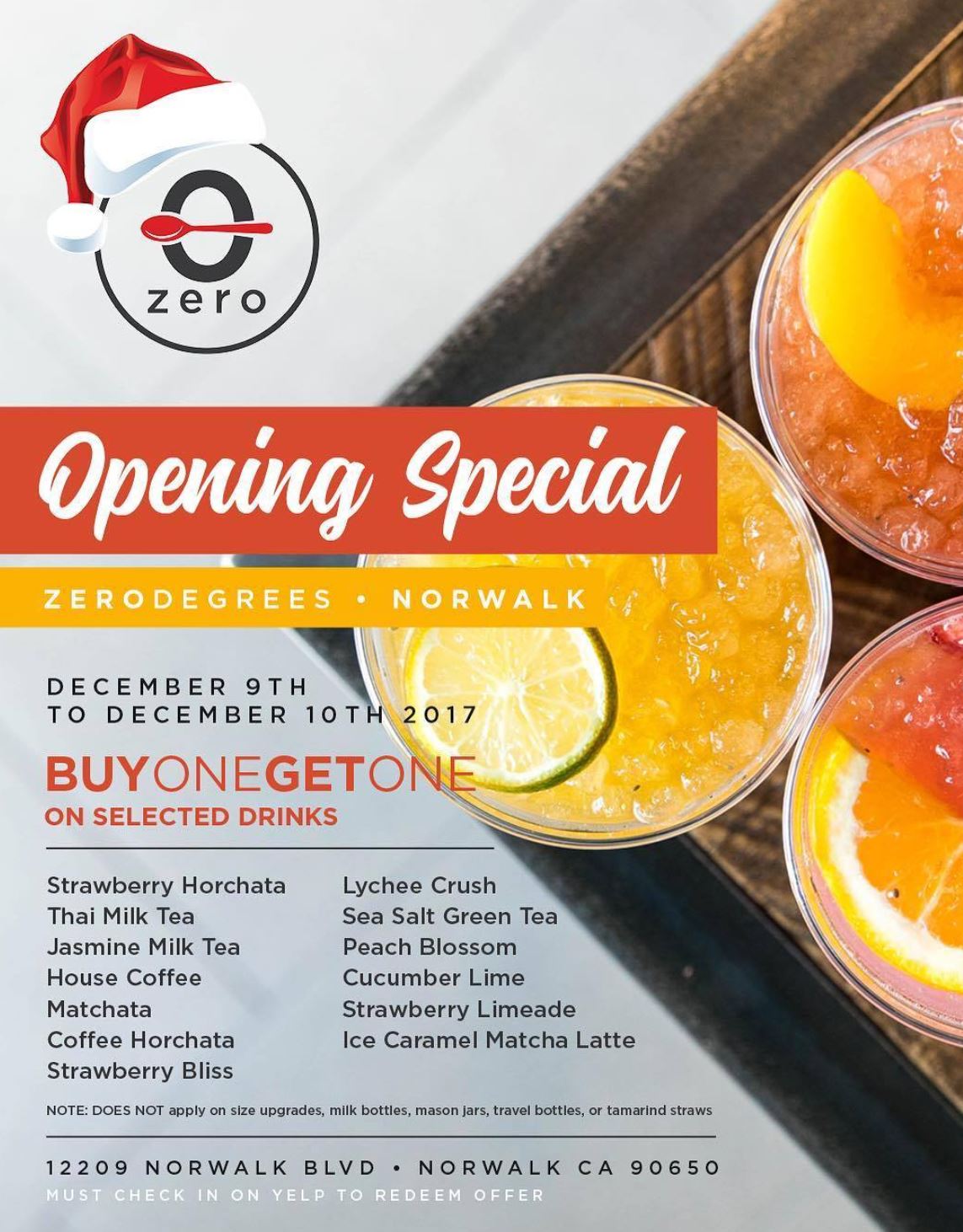 Dec. 9 10 Zero Degrees Grand Opening in Norwalk Offers BOGO Free