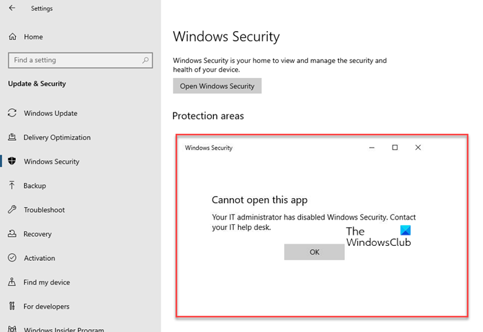 ผู้ดูแลระบบไอทีของคุณได้ปิดการใช้งาน Windows Security