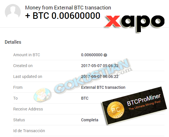 BTC Prominer Prueba de Pago