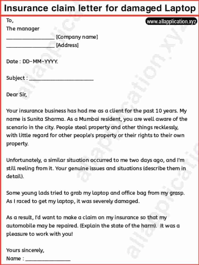 Insurance Claim Letter For Damaged Laptop (SAMPLES).