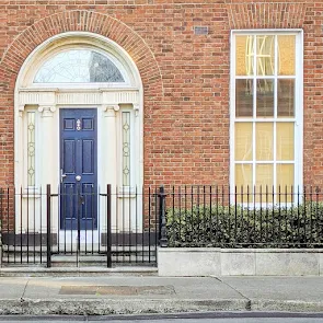 Narrow blue Dublin door on Mountjoy Square