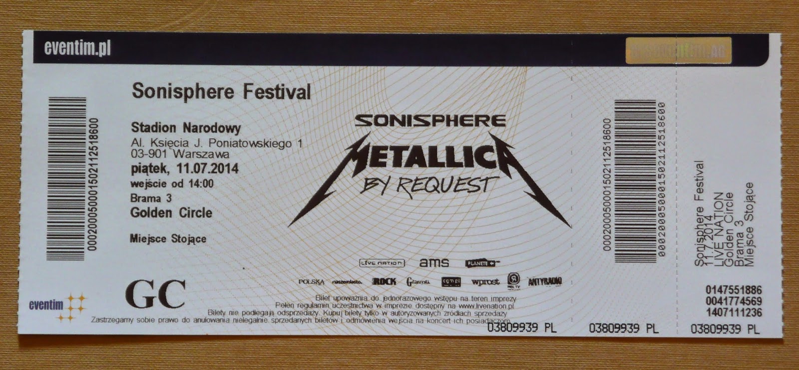 Metallica Tickets Collection March 2016