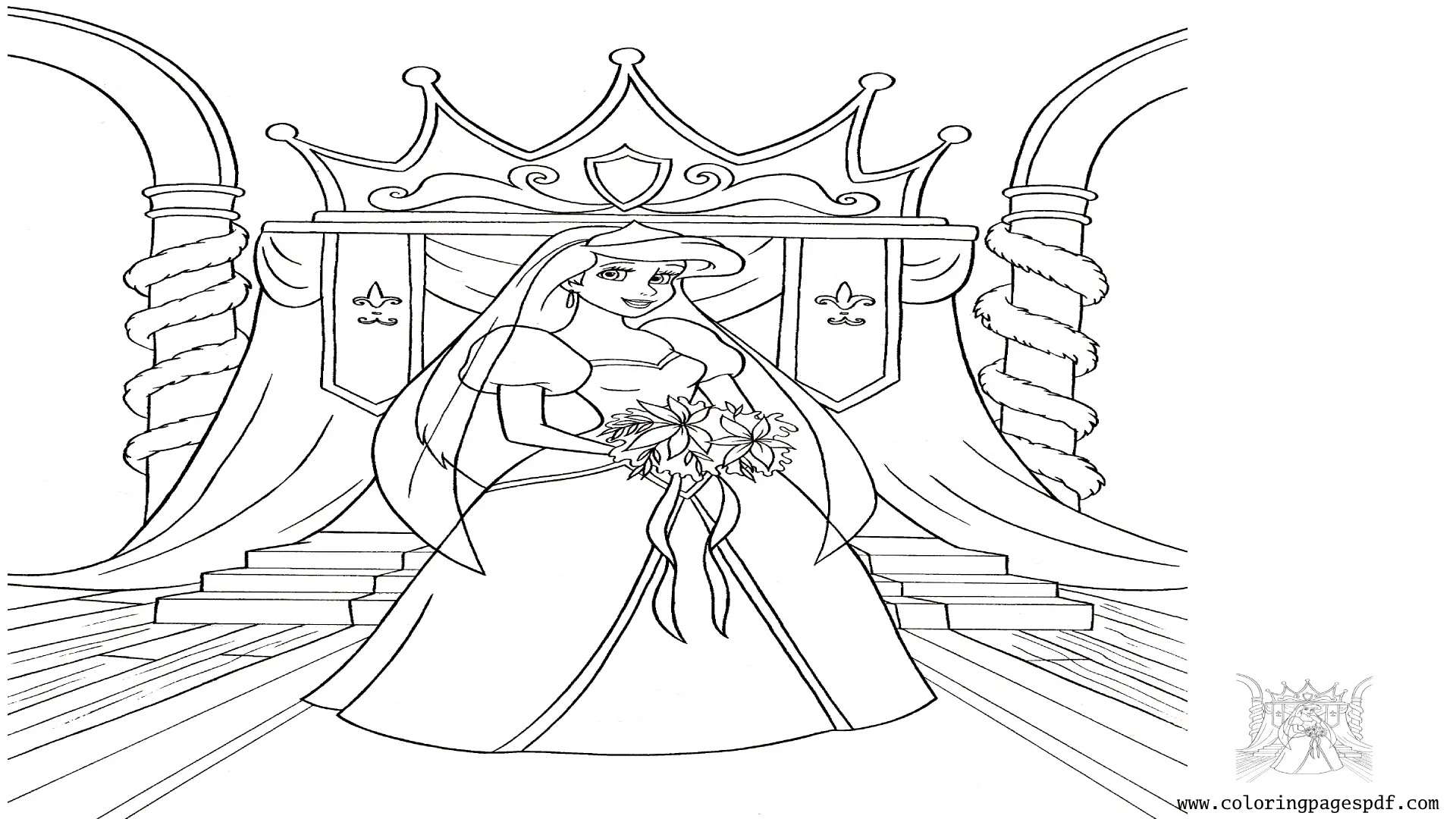 Coloring Page Of A Princess In Front Of The Throne