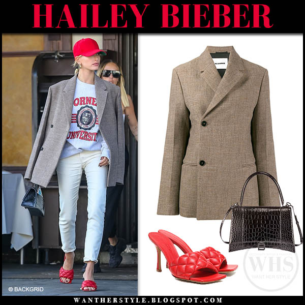 Hailey Bieber Flaunts $2,650 Jill Sander Blazer, $3,800 Bottega Veneta  Zebra Pouch