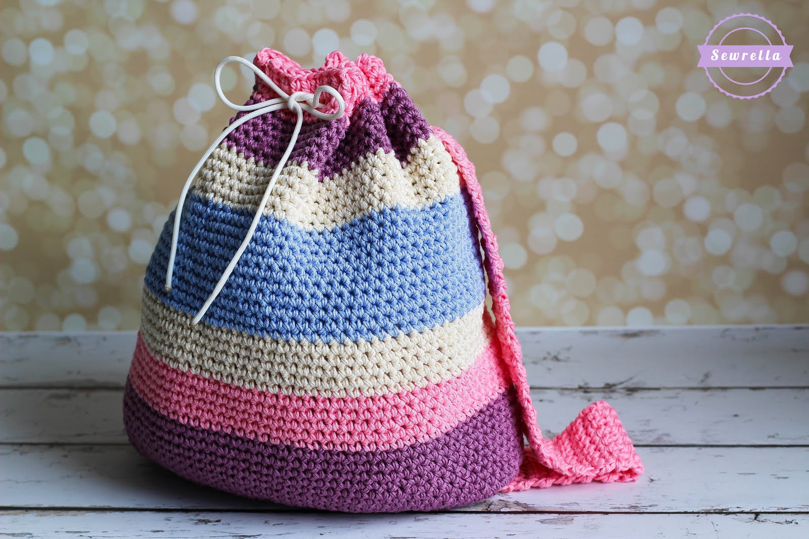 Knit Drawstring Backpack Cotton Rope Backpack Knitted Bucket