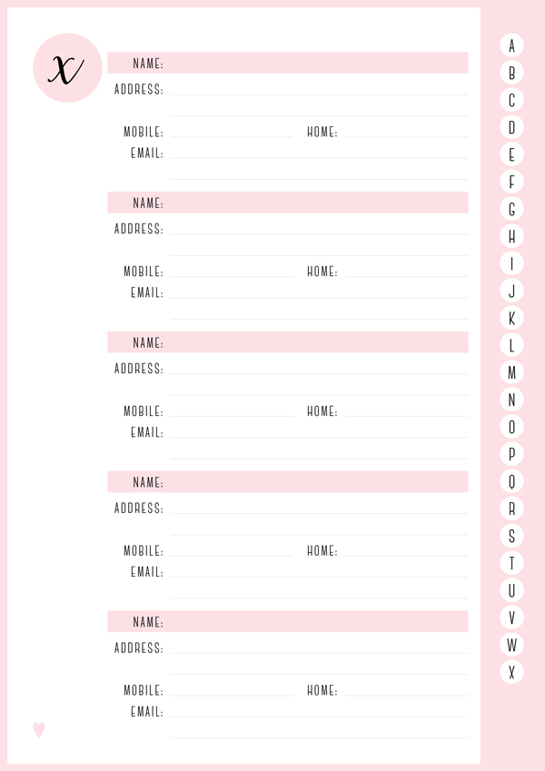 free address book template