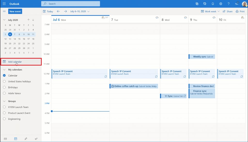 add calendar outook option