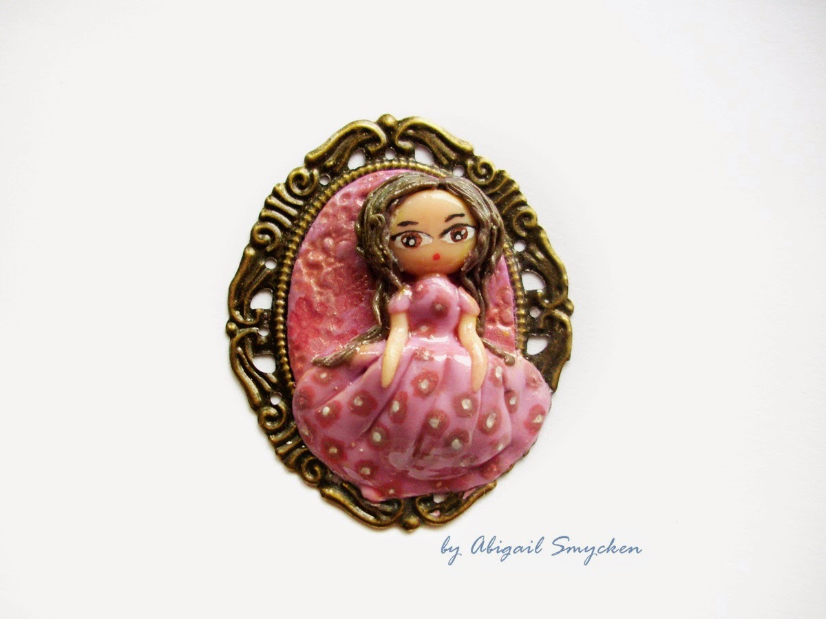 polymer clay technique, polymer clay girl, brass pendant polymer clay, brass jewelry pendant, girl brass pendant, 