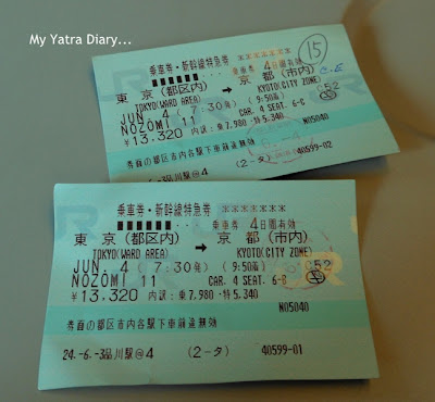 Shinkansen tickets of Nozomi Bullet train, Japan