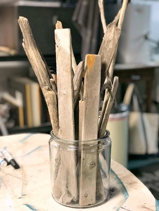 Driftwood and glass vase