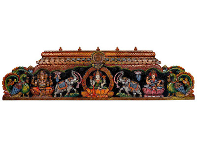 Triad of Lakshmi Ganesha and Saraswati Wooden Sculpture