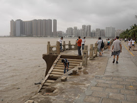 Stone railing destroyed by Typhoon Hato at Lovers' Road in Zhuhai
