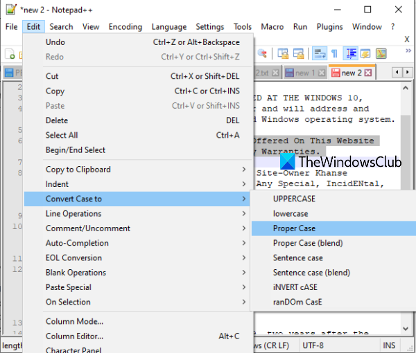 Notepad++でテキストの大文字と小文字を変更する