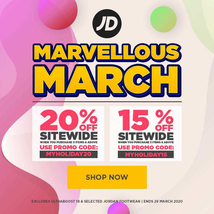 JD Sports (MY) 20 OFF SITEWIDE WITH MIN. PURCHASE OF 5 ITEMS! Refer AD