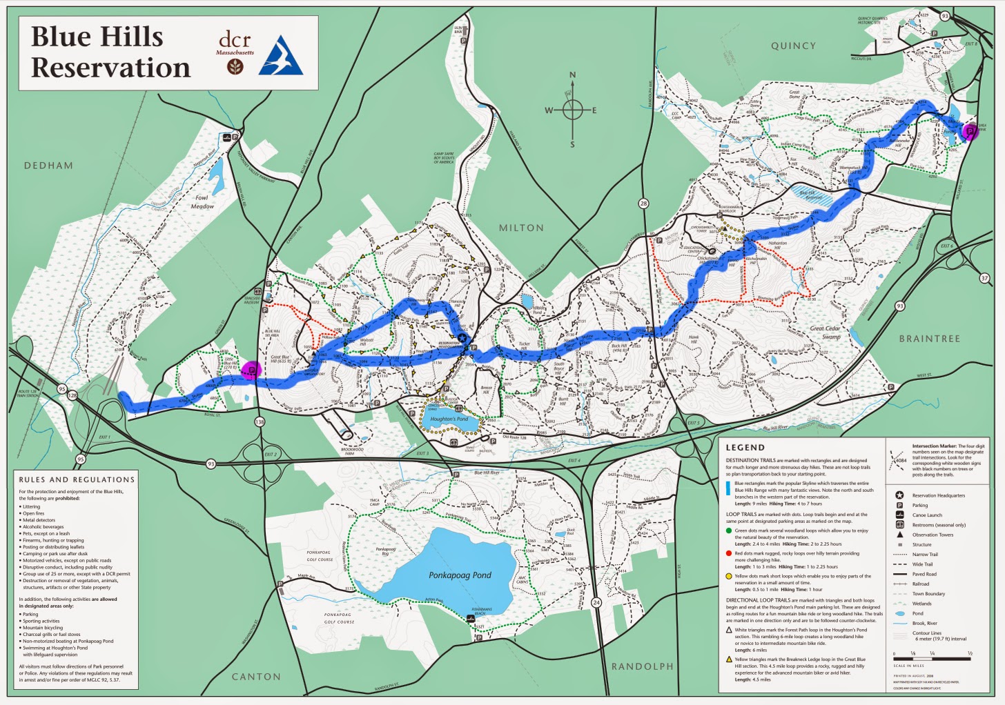 Blue Hills Trail Map Skyline highlighted - BHR SKYLTL