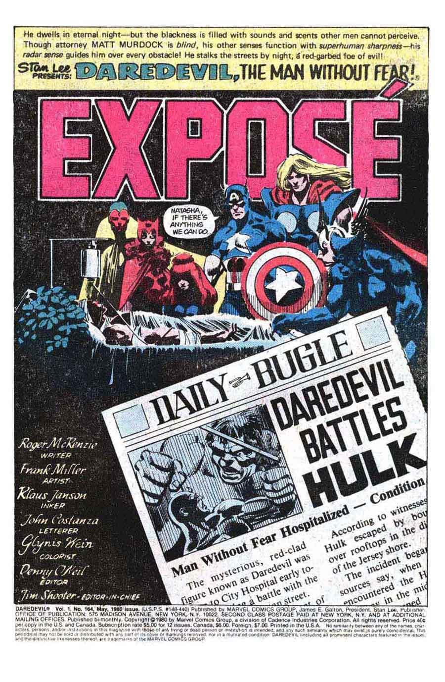Daredevil v1 #164 marvel comic book splash page art by Frank Miller
