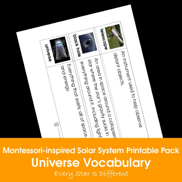 Montessori-inspired Solar System Printable Pack: Universe Vocabulary