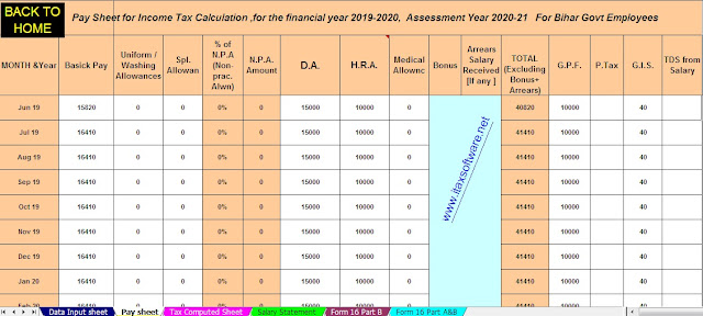 Free download Automated Income Tax Preparation Excel Based Software All in One for Bihar State Govt Employees With Income Tax Section 80CCD +80CCD(1) + 80CCD(1B) +80CCD(2) For F.Y. 2019-20 3 Free download Automated Income Tax Preparation Excel Based Software All in One for Bihar State Govt Employees With Income Tax Section 80CCD +80CCD(1) + 80CCD(1B) +80CCD(2) For F.Y. 2019-20 3