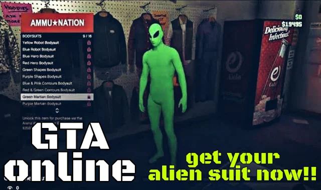 How to get the Green and Purple Alien Martian Bodysuits: GTA online Alien Suit