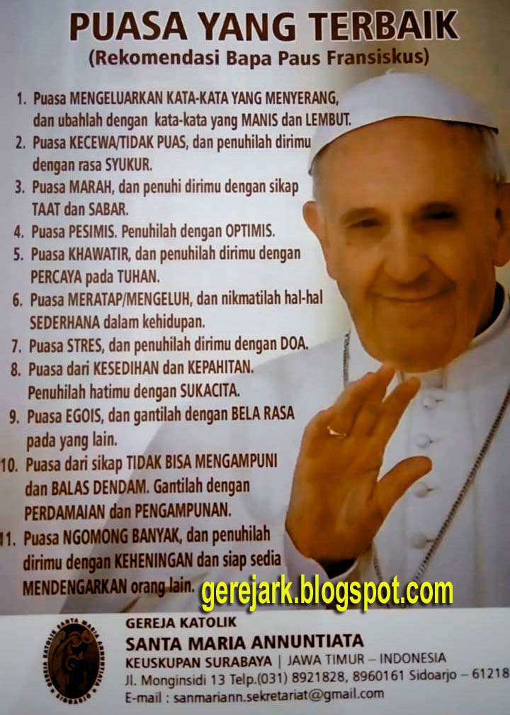 Puasa Yang Terbaik Rekomendasi Dari Bapa Paus Fransiskus