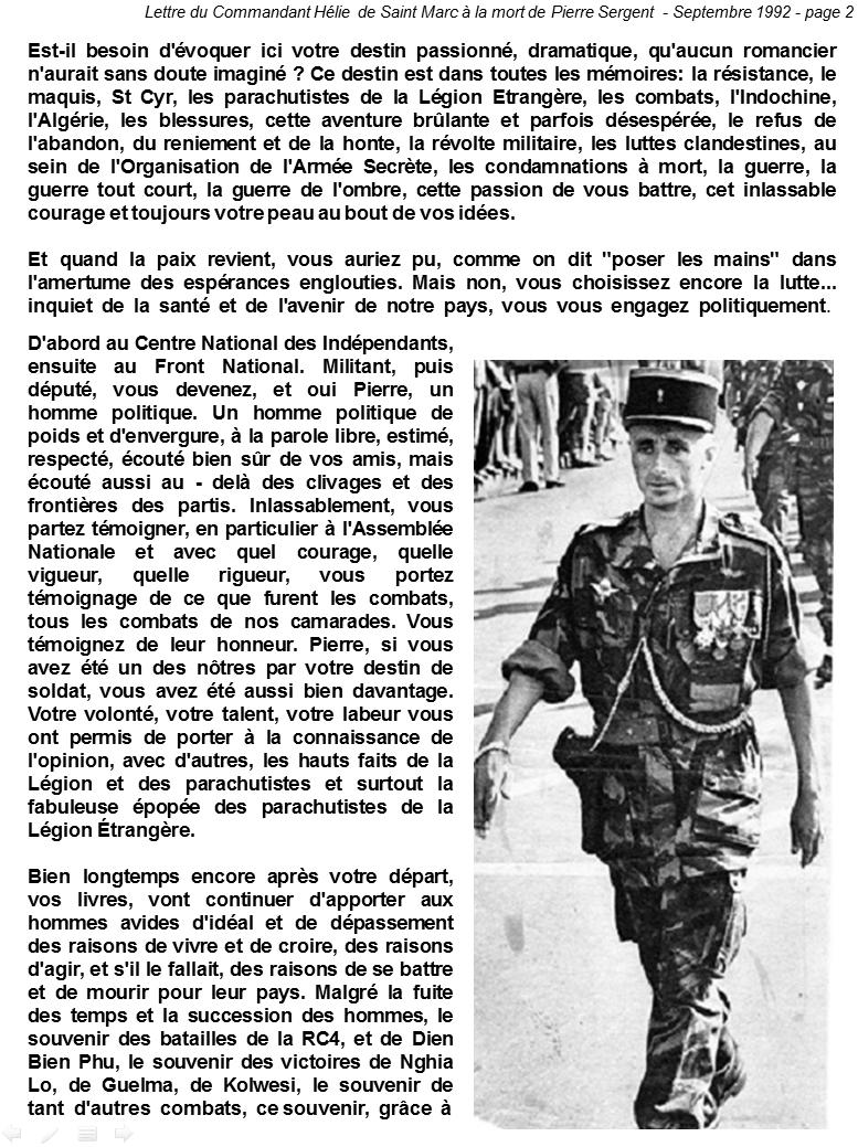 Hélie Denoix de Saint Marc Adieux à Pierre Sergent