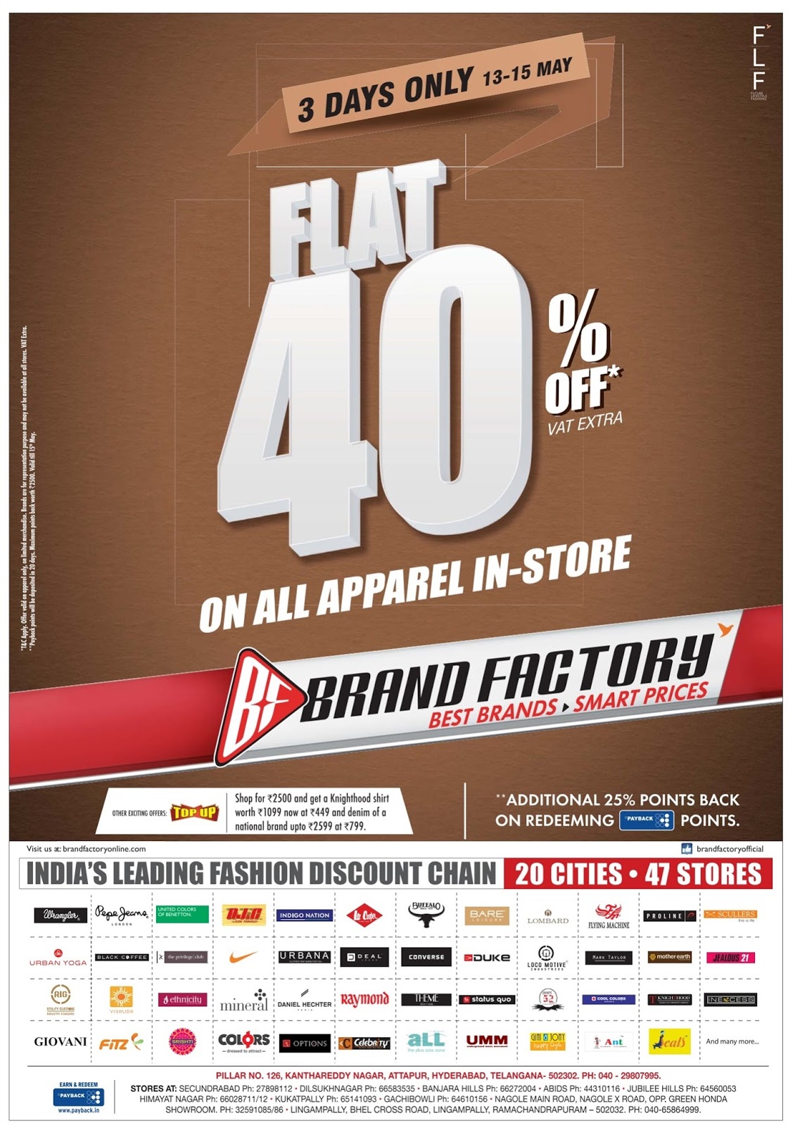 Brand factory flat 40 sale May 2016 discount offer