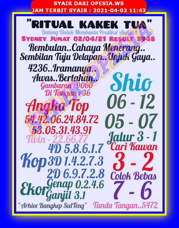 45 Syair sdy opesia 3 april 2021