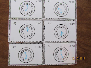 Time to the Hour and Half Hour Drawing Hands on Clock Task Cards