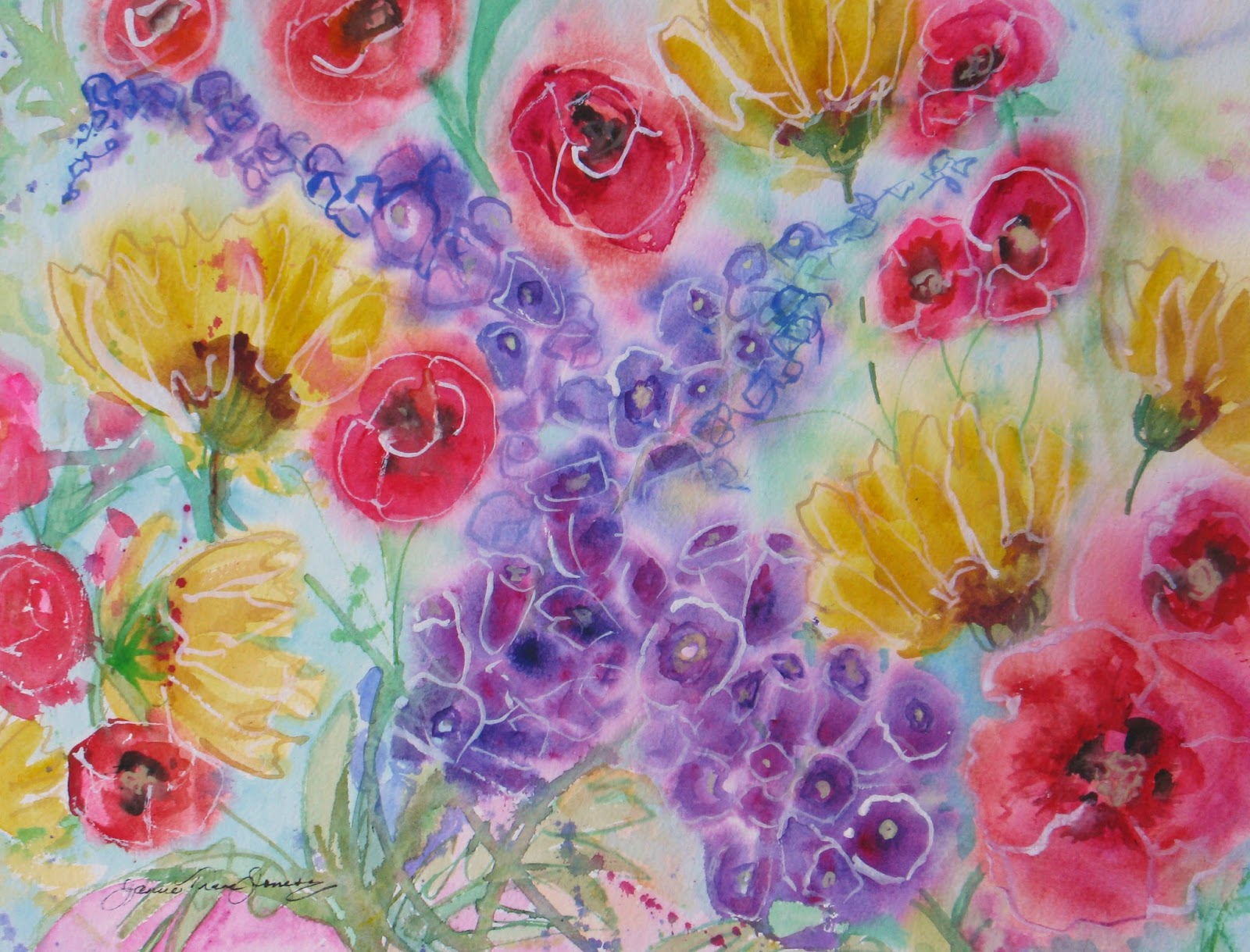 Daily Painters Of Colorado "Wildflower Morning II" Original abstract wildflower watercolor