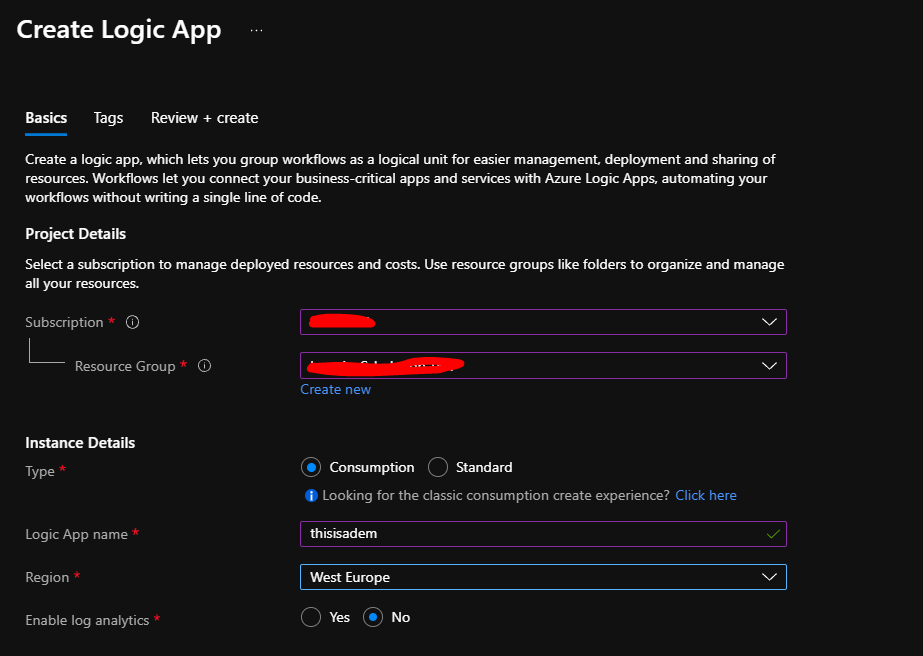 The logic app and the resource graph query