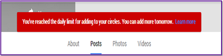 Image: limit exceed error while adding more people in google plus page