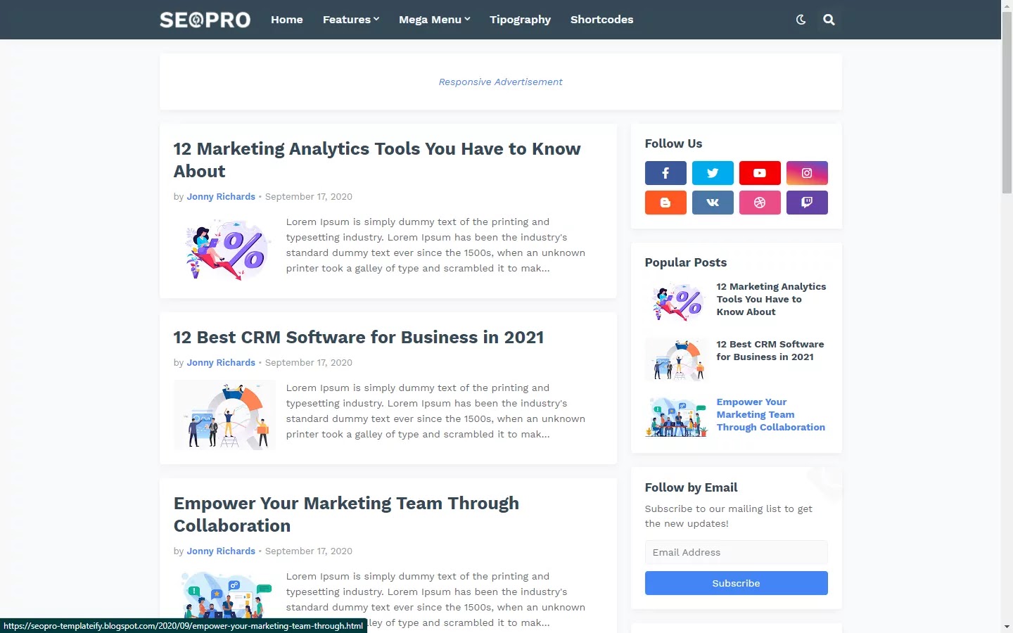 300+ Professional Blogger Templates - Amp, SEO Friendly, Responsive, and Fast Loading Template SeoPro - Responsive Blogger Template