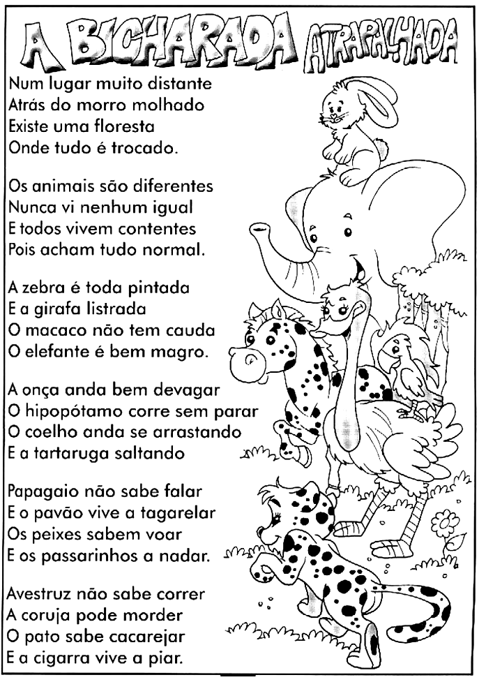 Rosearts- Atividades para imprimir: Poesia A bicharada atrapalhada com