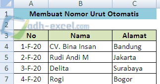Membuat Nomor Otomatis Dengan Rumus ROWS Dalam Excel - ADH-EXCEL.COM