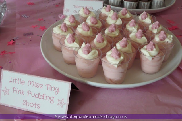 Little Miss Tiny Pink Pudding Shots for a Baby Shower at The Purple Pumpkin Blog