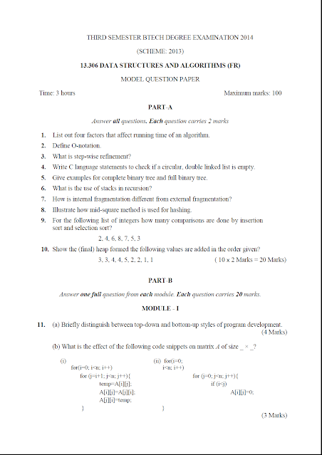 Kerala University B.Tech Data Structures And Algorithms ((FR) 2014 ...