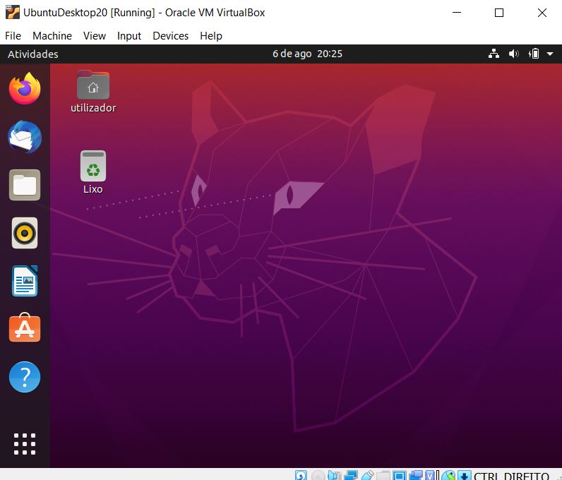 Máquina virtual Ubuntu Desktop 20, para Virtual Box Nós Explicamoslhe