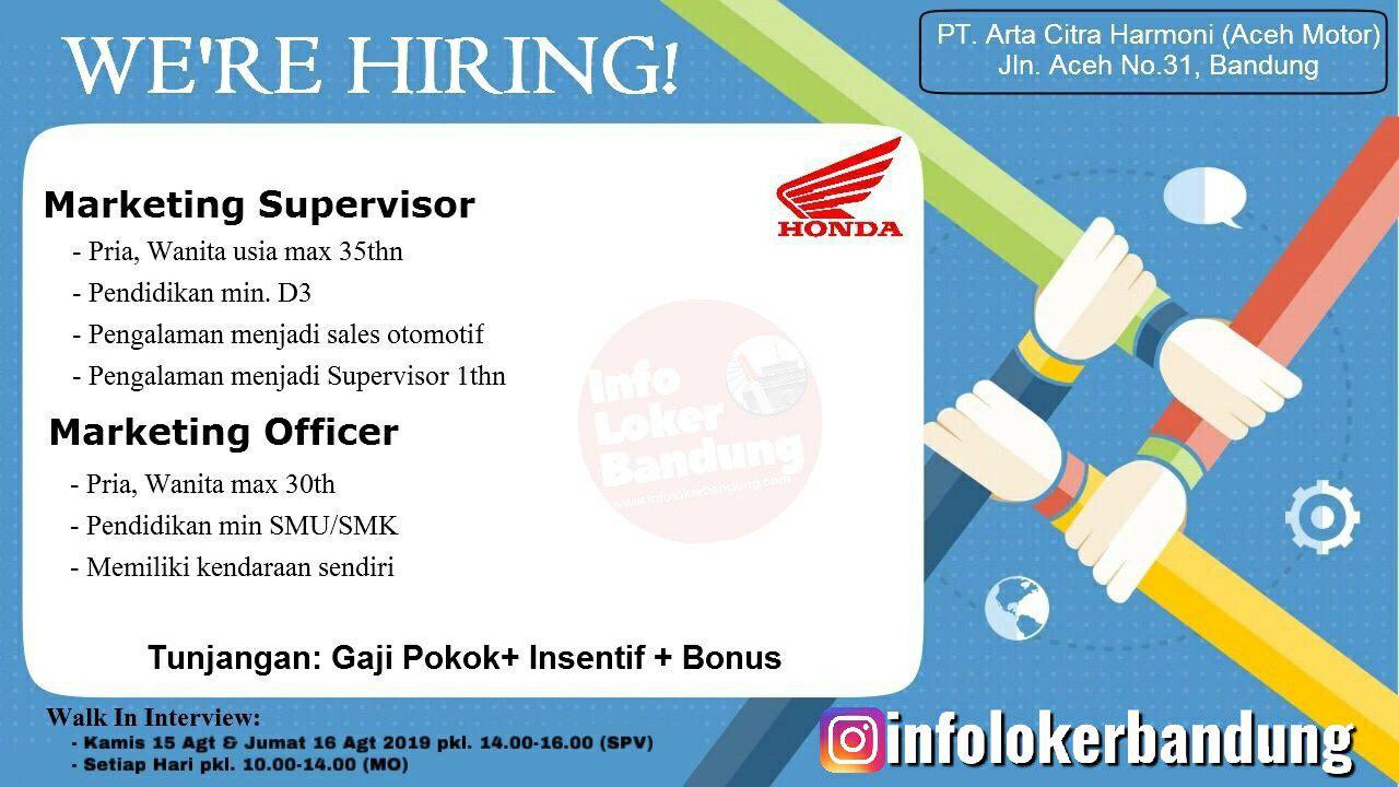 Lowongan Kerja Marketing Supervisor Marketing Officer Pt Arta Citra Harmoni Aceh Motor Bandung Agustus 2019 Info Loker Bandung 2021