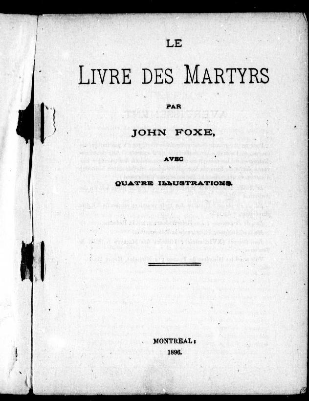Message à St. Pierre et Miquelon Le Livre des martyrs par John Foxe