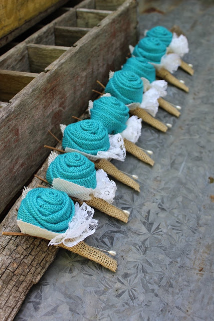 burlap boutonniere for rustic themed wedding