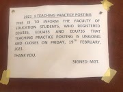 Notice To All Students : Teaching Practice Posting Ends Today