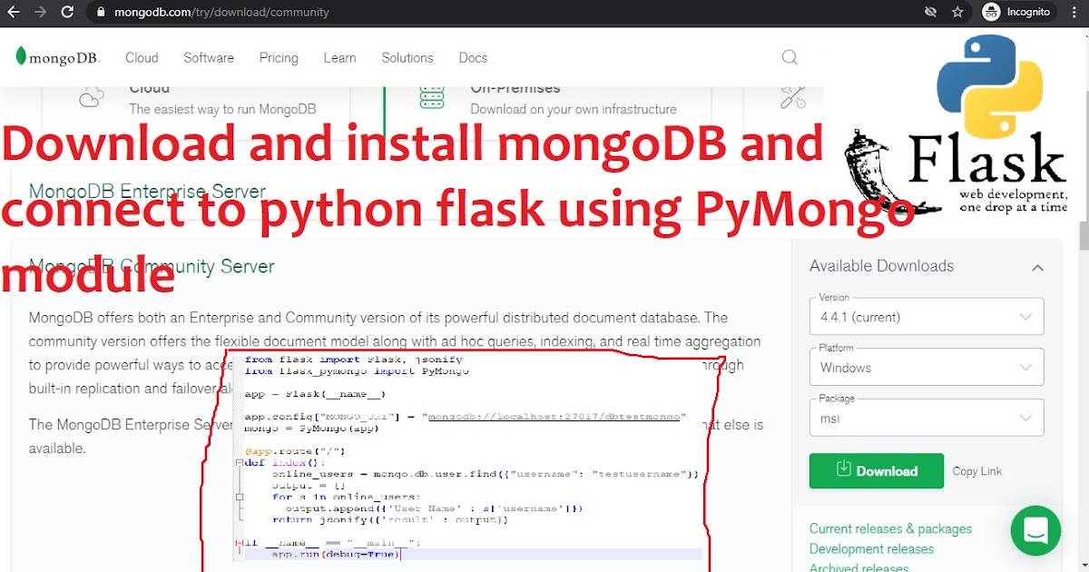 Download and install mongoDB and connect to python flask using PyMongo ...