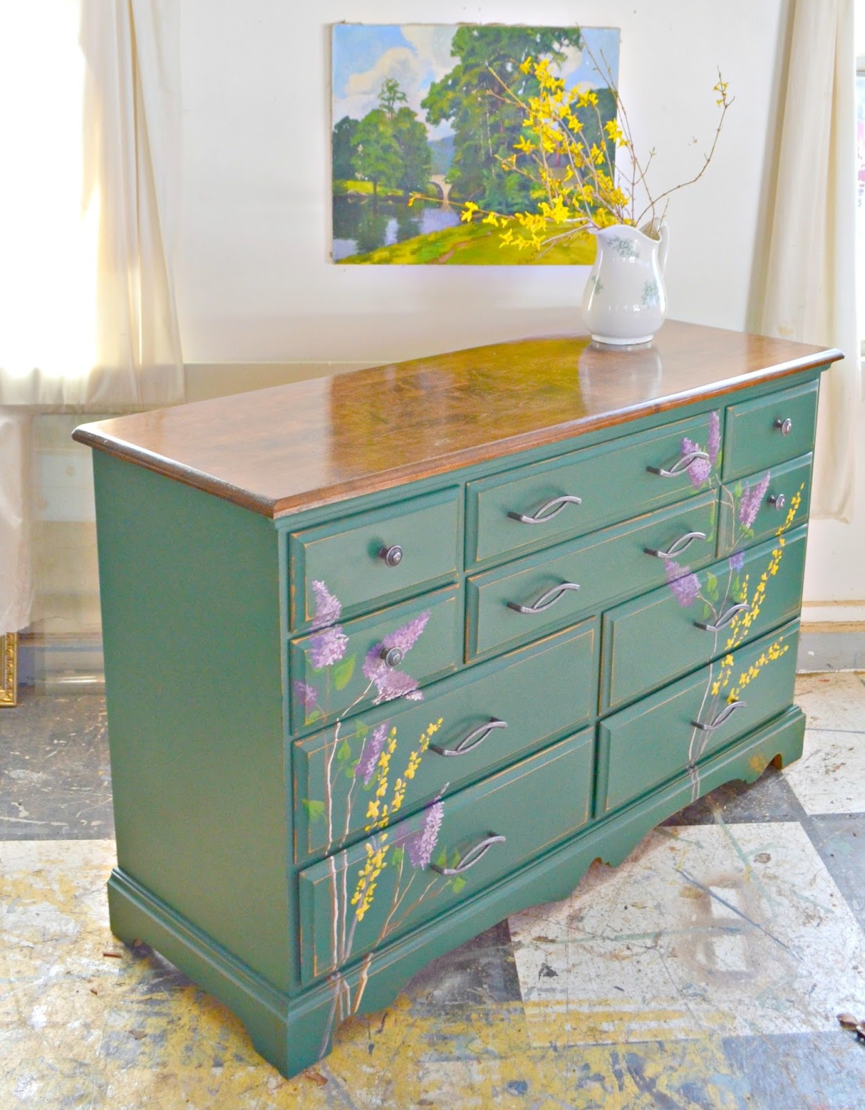 Heir and Space A Vintage Maple Dresser with Flowers