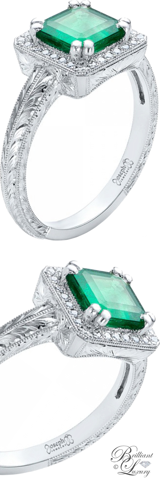 Brilliant Luxury ♦ Custom Emerald & Diamond Halo Engagement Ring Brilliant Luxury ♦ Custom Emerald & Diamond Halo Engagement Ring