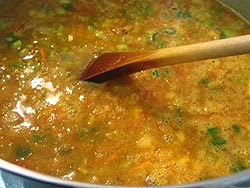 Mung bean and vegetable curry soup