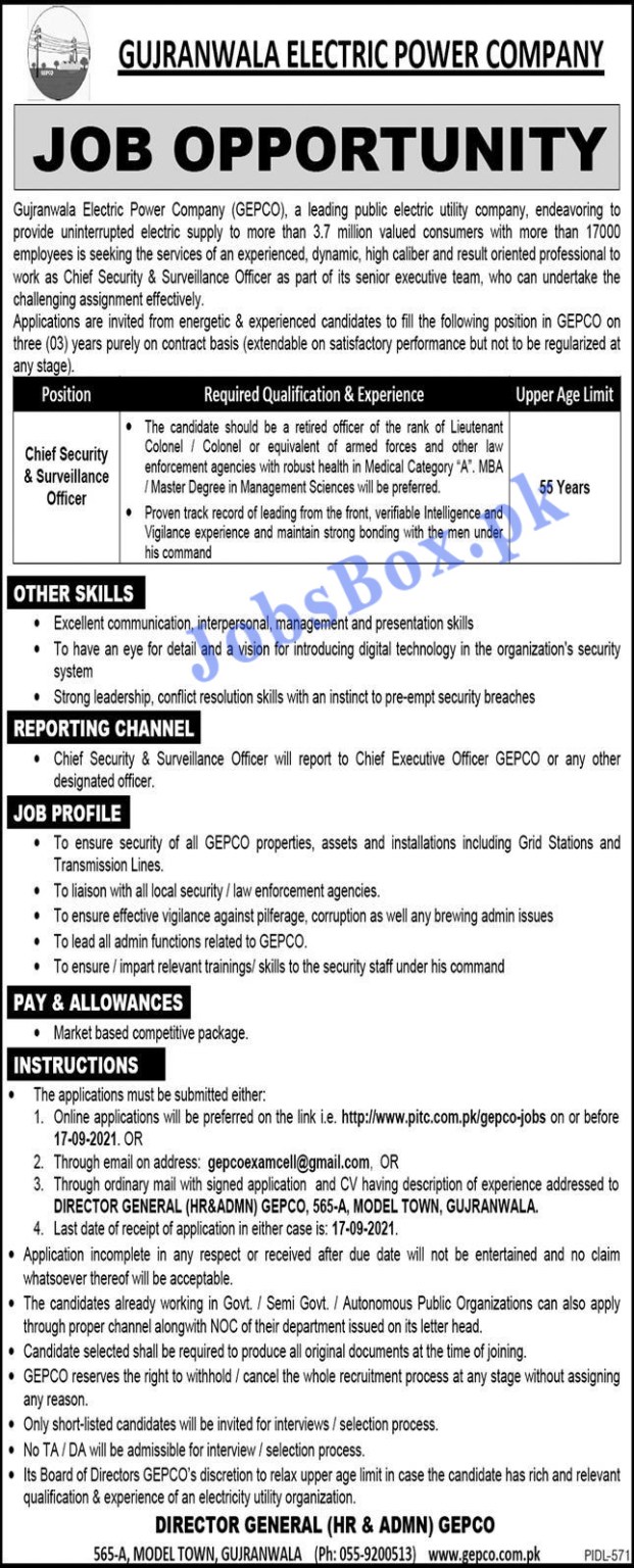 http://www.pitc.com.pk/gepco-jobs - GEPCO Gujranwala Electric Power Company Jobs 2021 in Pakistan